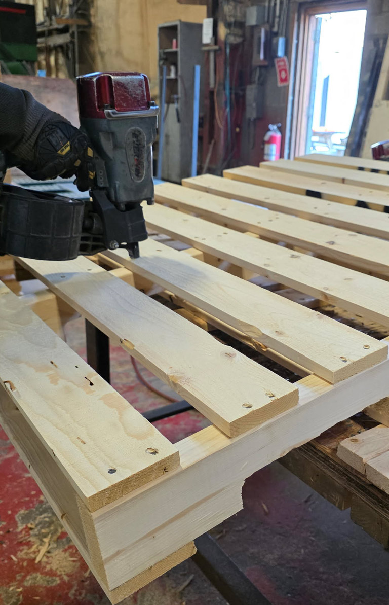Constructing custom pallets with nailgun